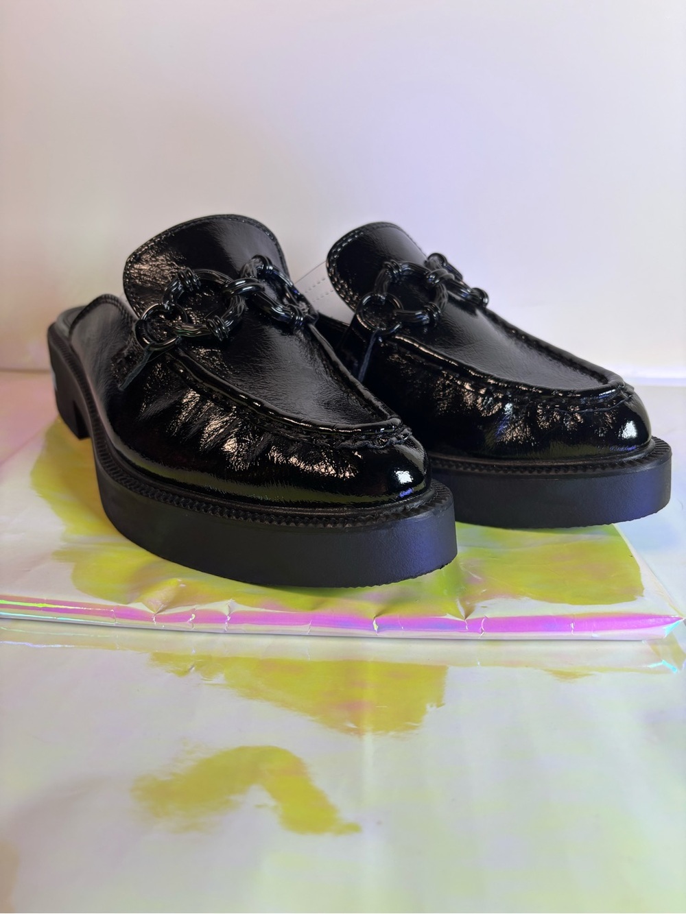Circus by Sam Edelman Black Patent Chain-Accent Mule Loafers size 8 - Picture 2 of 15